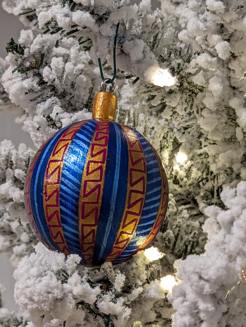 Christmas Ornament, Home Made Christmas Tree Bulbs of Various Festive Floral Patterns, Hand Painted Wooden Ornament of Oaxaca, Mexico