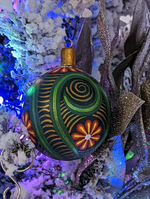 Christmas Ornament, Home Made Christmas Tree Bulbs of Various Festive Floral Patterns, Hand Painted Wooden Ornament of Oaxaca, Mexico