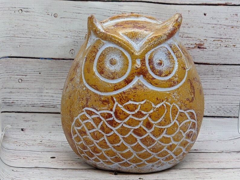 Owl Planter Pot, Clay Flower Pot, Handmade Mexican Pottery, Indoor Outdoor Planter, Garden Decor, Small Planter Pot - Butterscotch