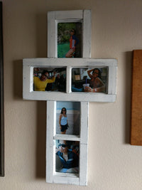 5x7 Wood Cross 5 Picture Frame, Window Style, Rustic Home Decor, Distressed Farmhouse Look, 5 Photo Frame, Handmade in Texas USA, Free S/H