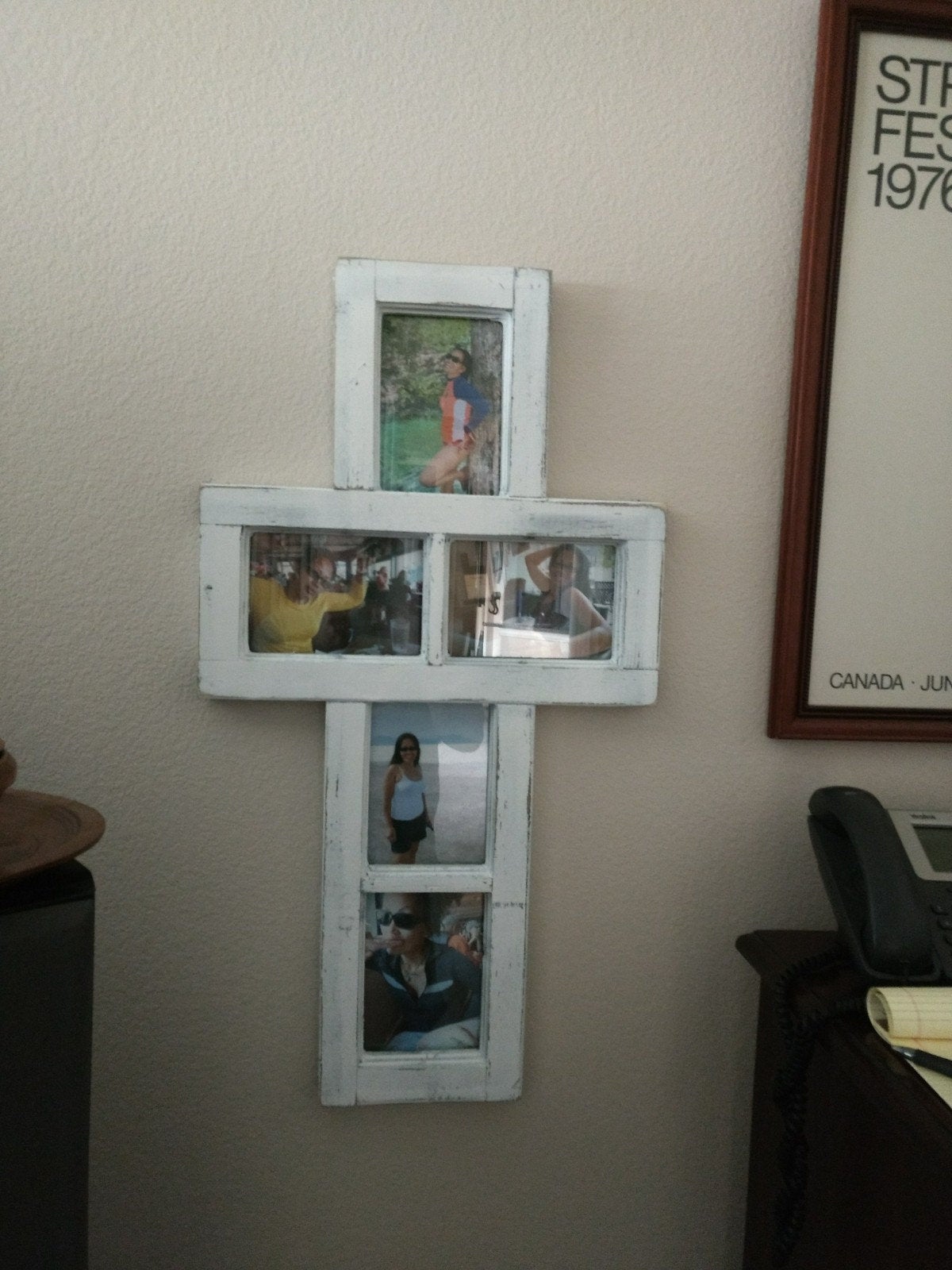 5x7 Wood Cross 5 Picture Frame, Window Style, Rustic Home Decor, Distressed Farmhouse Look, 5 Photo Frame, Handmade in Texas USA, Free S/H