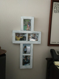 5x7 Wood Cross 5 Picture Frame, Window Style, Rustic Home Decor, Distressed Farmhouse Look, 5 Photo Frame, Handmade in Texas USA, Free S/H