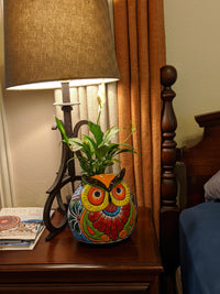 Ceramic Owl Mexican Flower Pot, Colorful Owl Gifts, Talvera Pottery, Indoor or Outdoor Owl Decorations, Talavera Mexico, Large Owl Pot