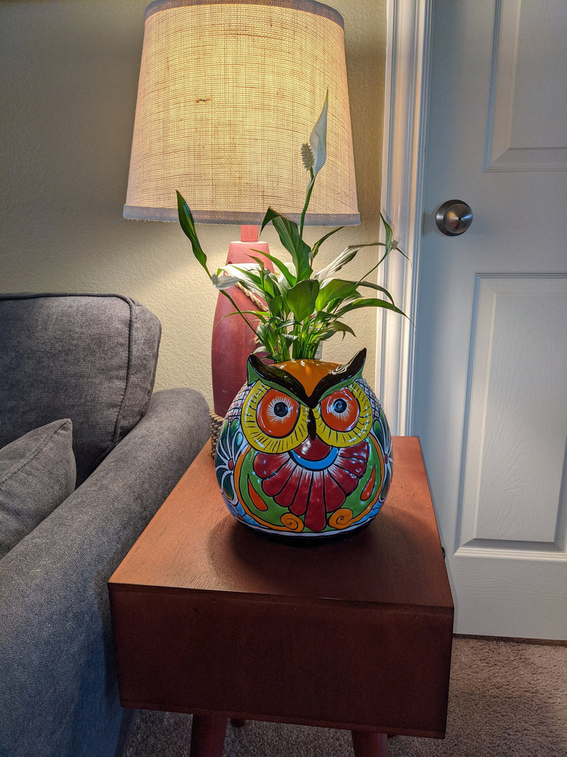 Talavera Planter, Ceramic Owl Mexican Flower Pot, Colorful Owl Gifts, Indoor or Outdoor Owl Decorations, Large Owl Pot