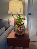 Ceramic Owl Mexican Flower Pot, Colorful Owl Gifts, Talvera Pottery, Indoor or Outdoor Owl Decorations, Talavera Mexico, Large Owl Pot