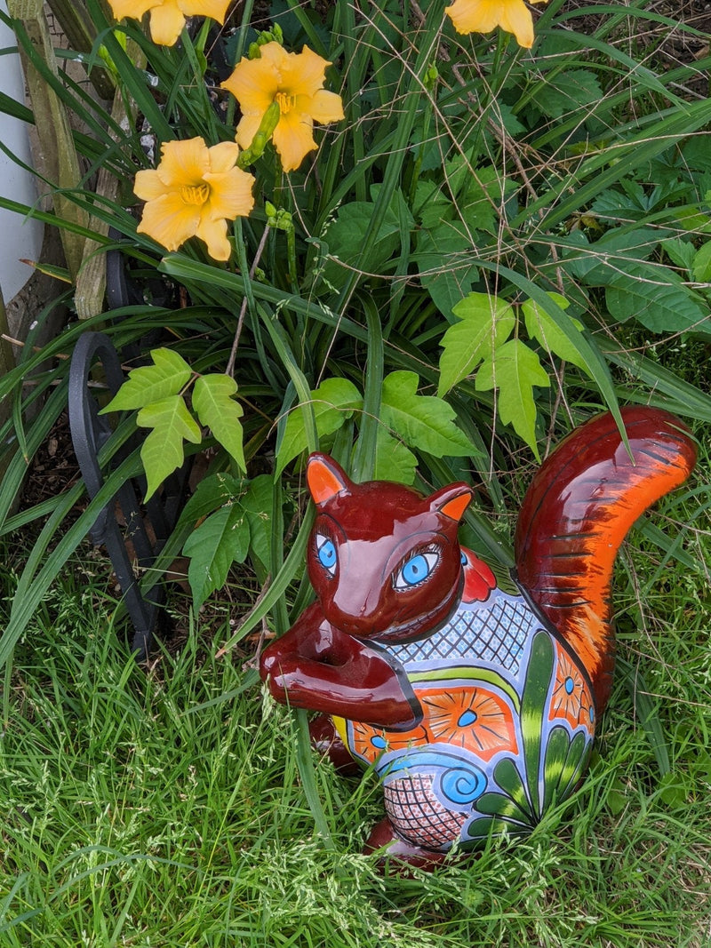 Cute Squirrel, Ceramic Squirrel Figurine, Squirrel Gifts, Garden Statues, Talavera Pottery, Handmade, Hand Painted, Squirrel Decor Figure