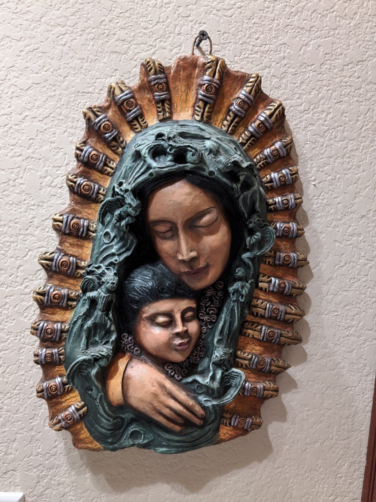 Mother and Child Wall Art Decor, Handmade, Hand Painted Living Room Wall Art, Hanging Ceramic Wall Art, Christian, Decorative, Madonna Art