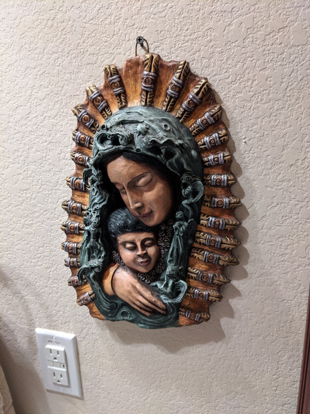 Mother and Child Wall Art Decor, Handmade, Hand Painted Living Room Wall Art, Hanging Ceramic Wall Art, Christian, Decorative, Madonna Art
