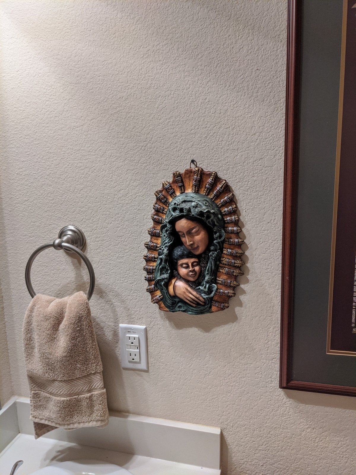 Mother and Child Wall Art Decor, Handmade, Hand Painted Living Room Wall Art, Hanging Ceramic Wall Art, Christian, Decorative, Madonna Art