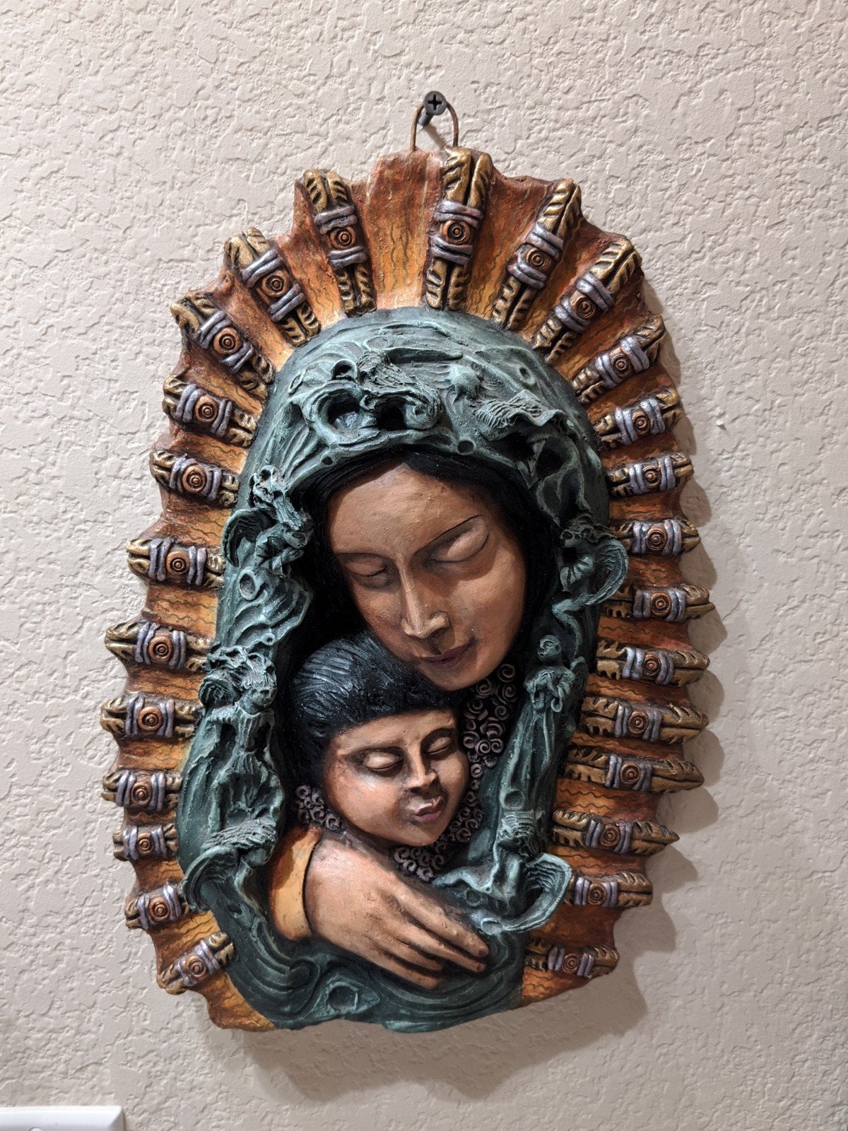 Mother and Child Wall Art Decor, Handmade, Hand Painted Living Room Wall Art, Hanging Ceramic Wall Art, Christian, Decorative, Madonna Art