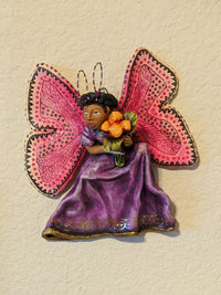 Wall Art Home Decor, Christmas Ornaments, Mexican Folk Art, Angel Figurine, Purple Butterfly Wall Art, Clay Pottery Original, Oaxaca, Mexico