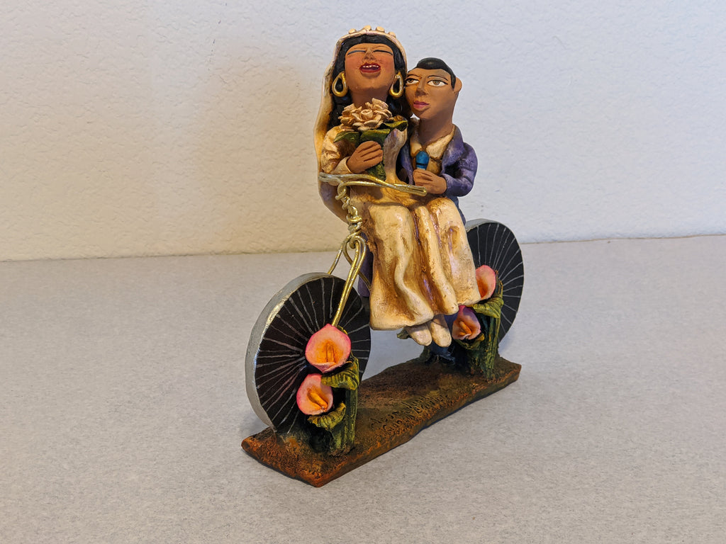 Newlywed Gift, Oaxaca Folk Art, Newlyweds on Bicycle, Gifts for Newlyweds, Handmade in Oaxaca Mexico, Newlywed Gift for Home