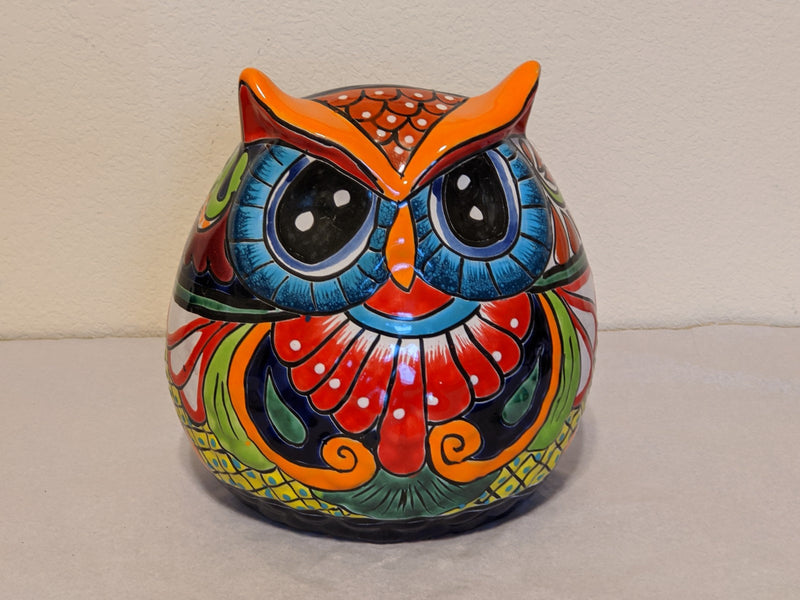 Ceramic Owl Mexican Flower Pot, Colorful Owl Gifts, Talvera Pottery, Indoor or Outdoor Owl Decorations, Talavera Mexico, Large Owl Pot