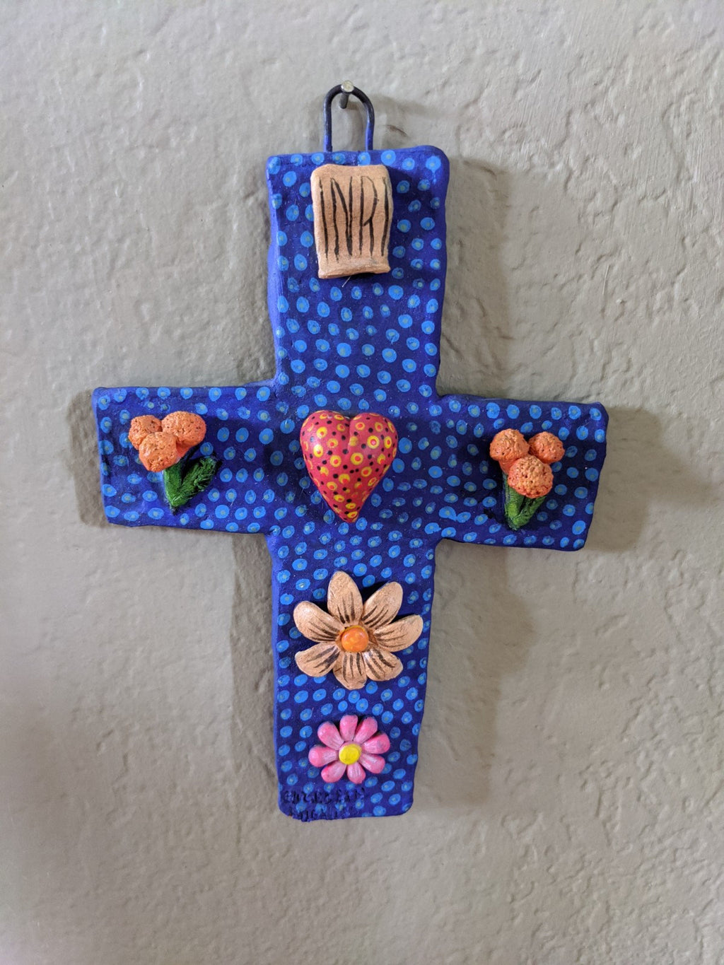 Handmade Cross, Cross Wall Decor, Cross Wall Art, Large Cross Decor, Cross Decorations, Religious Cross, Blue Heart