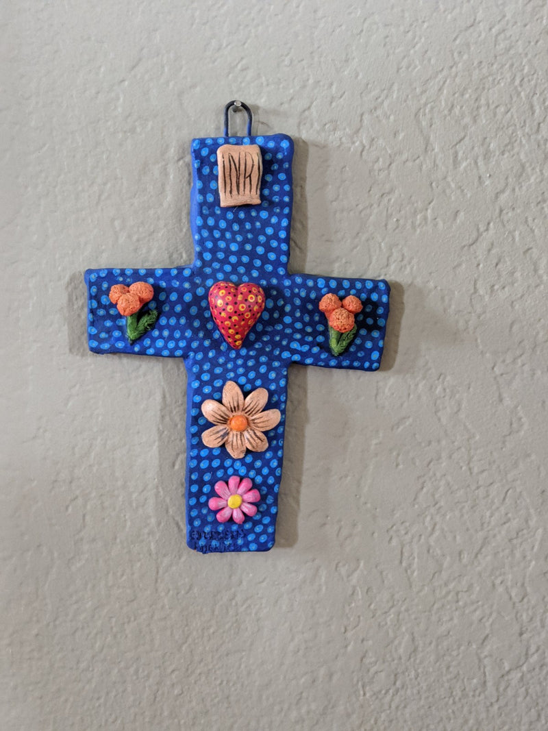 Handmade Cross, Cross Wall Decor, Cross Wall Art, Large Cross Decor, Cross Decorations, Religious Cross, Blue Heart