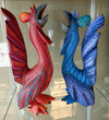 Alebrije Roosters de Oaxaca, Original Wood Carvings, Mexican Folk Art - Cluck Norris & Cluck Kent by Artist Florencio Fuentes Melchor