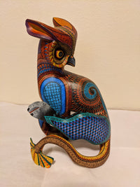 Alebrije Owl de Oaxaca, "Whodini" - Original Wood Sculpture, Fine Mexican Folk Art by Oaxacan Artist Florencio Fuentes Melchor, Owl Gift