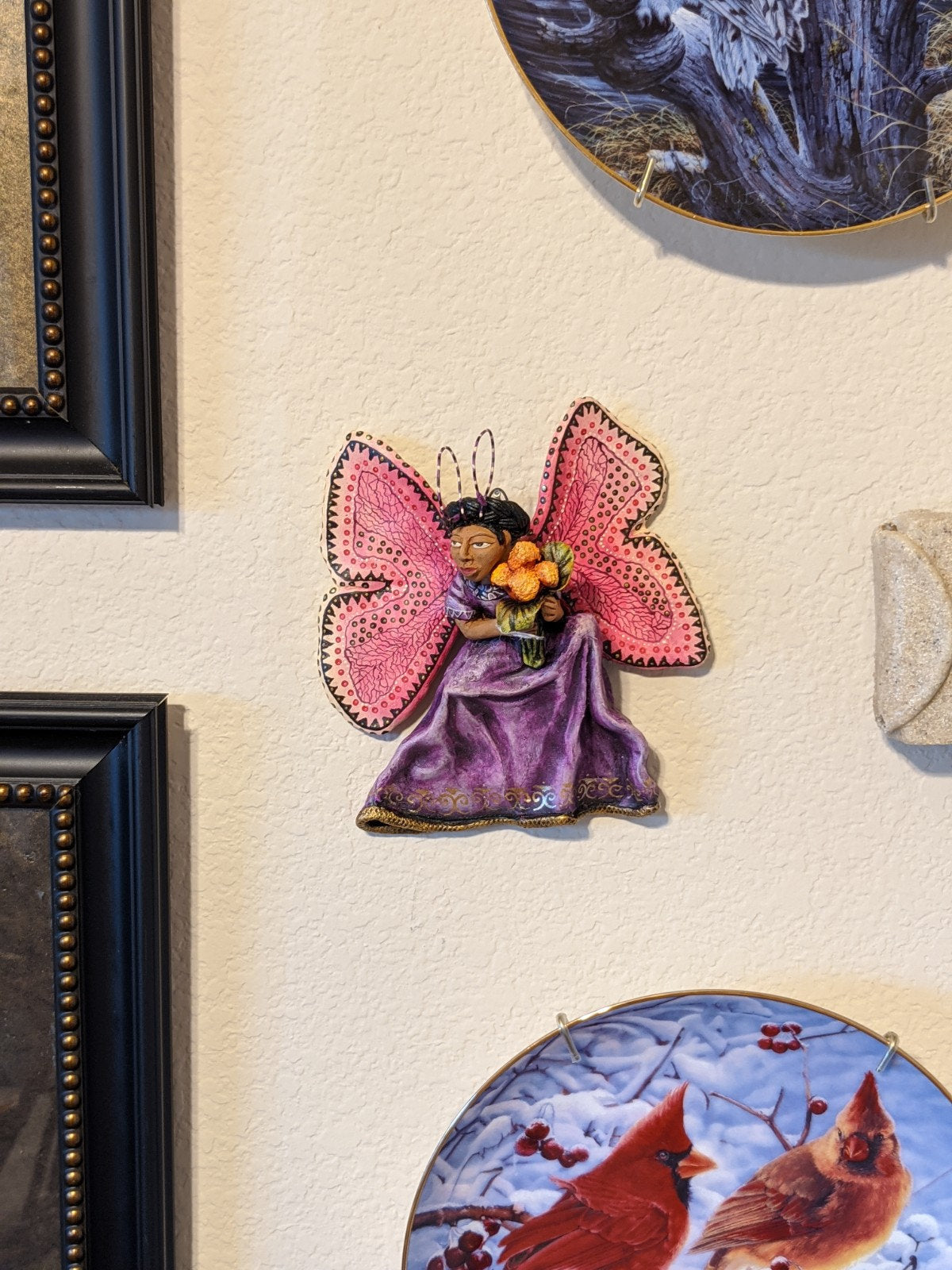 Wall Art Home Decor, Christmas Ornaments, Mexican Folk Art, Angel Figurine, Purple Butterfly Wall Art, Clay Pottery Original, Oaxaca, Mexico