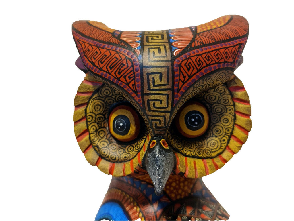 Alebrije Owl de Oaxaca, "Whodini" - Original Wood Sculpture, Fine Mexican Folk Art by Oaxacan Artist Florencio Fuentes Melchor, Owl Gift