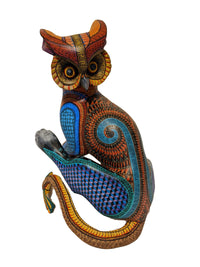 Alebrije Owl de Oaxaca, "Whodini" - Original Wood Sculpture, Fine Mexican Folk Art by Oaxacan Artist Florencio Fuentes Melchor, Owl Gift