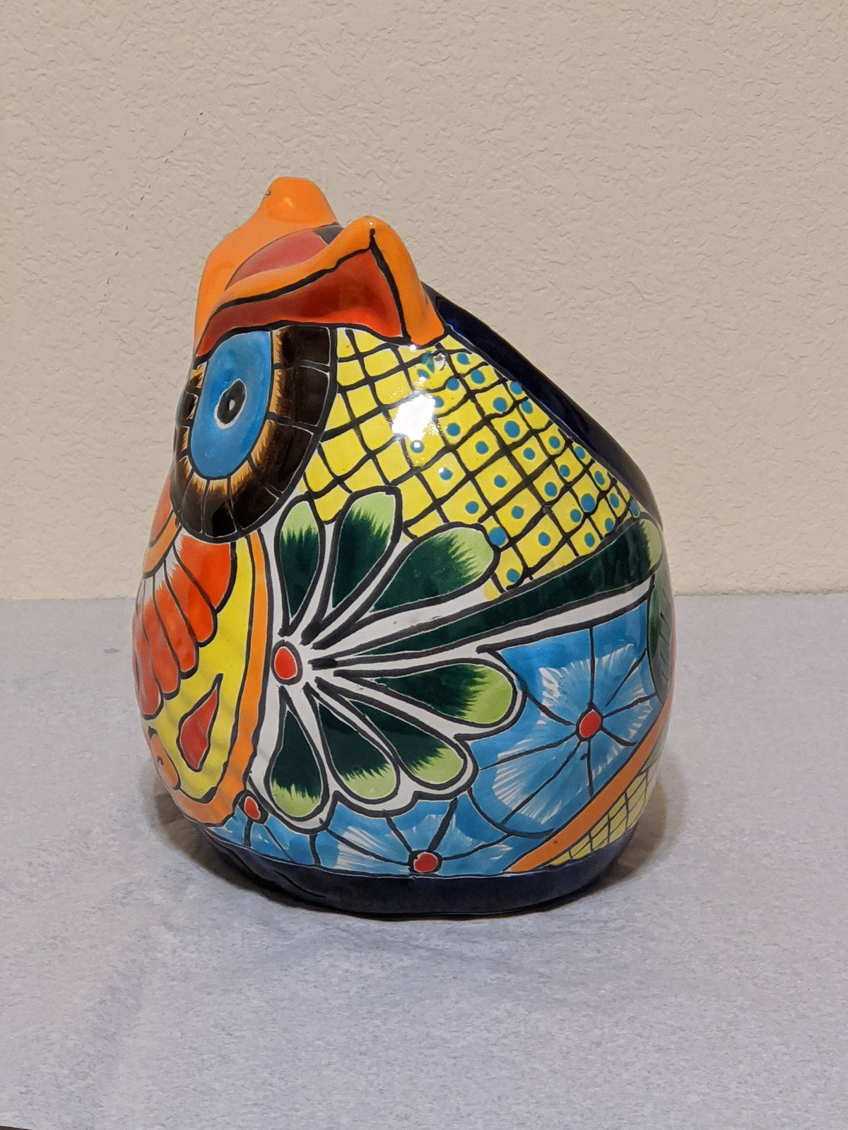 Ceramic Owl Mexican Flower Pot, Colorful Owl Gifts, Talvera Pottery, Indoor or Outdoor Owl Decorations, Talavera Mexico, Large Owl Pot