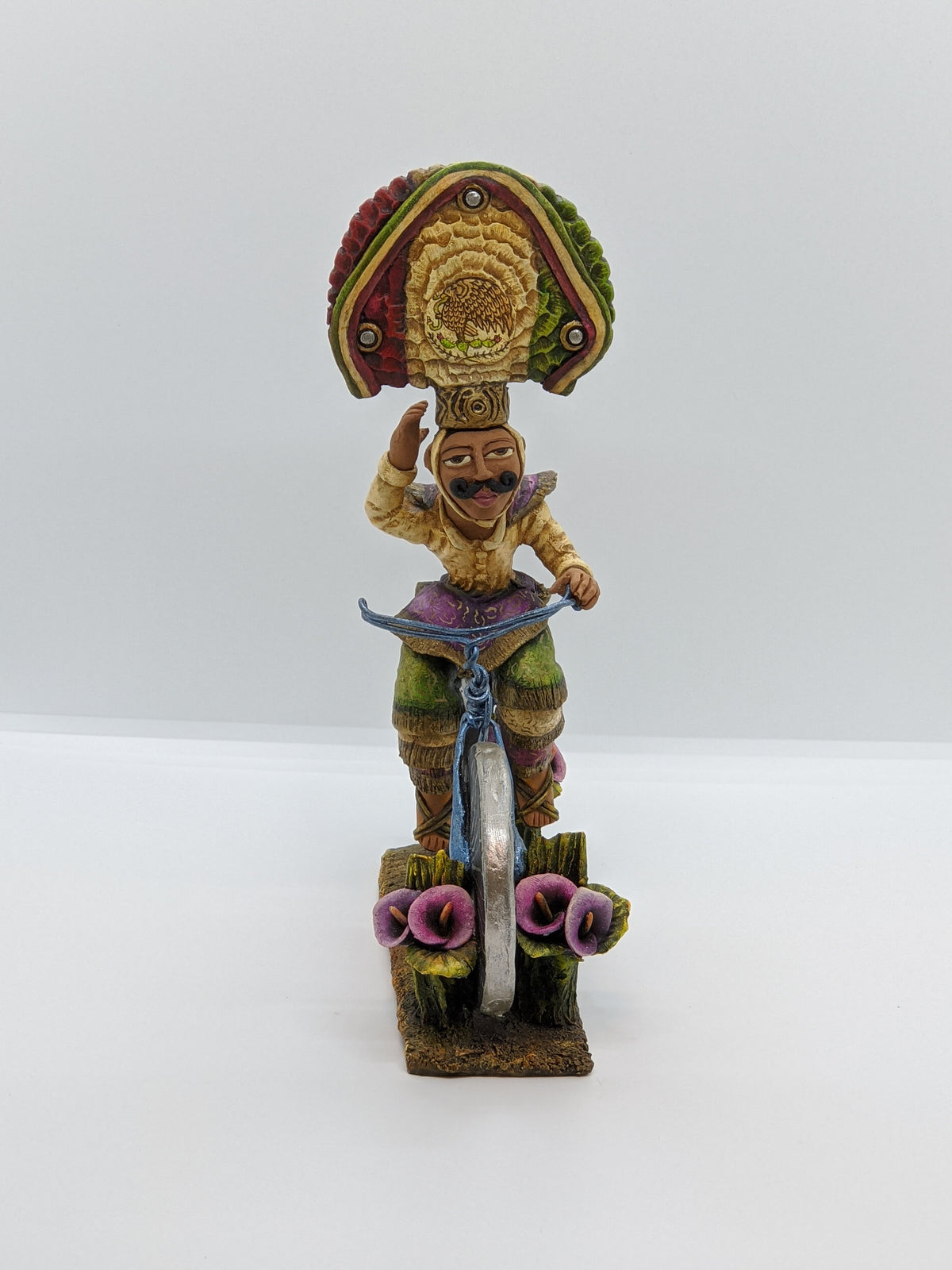 Mexican Bicyclist, Clay Man Figurine and Statue, Mexican Folk Art, Oaxacan Art, Handmade Original Collectible