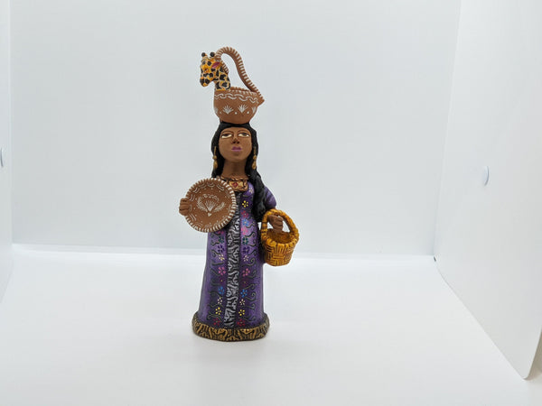 Pregnant Basket Vendor, Woman Figurine, Ceramic Figurine, Women Statue, Mexican Folk Art, Oaxacan Art, Handmade Original Collectible