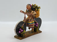 Oaxacan Pineapple Vendor on Bicycle, Clay Woman Figurine, Women Statue, Mexican Folk Art, Oaxacan Art, Handmade Original Collectible