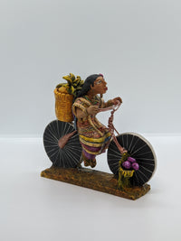 Oaxacan Pineapple Vendor on Bicycle, Clay Woman Figurine, Women Statue, Mexican Folk Art, Oaxacan Art, Handmade Original Collectible