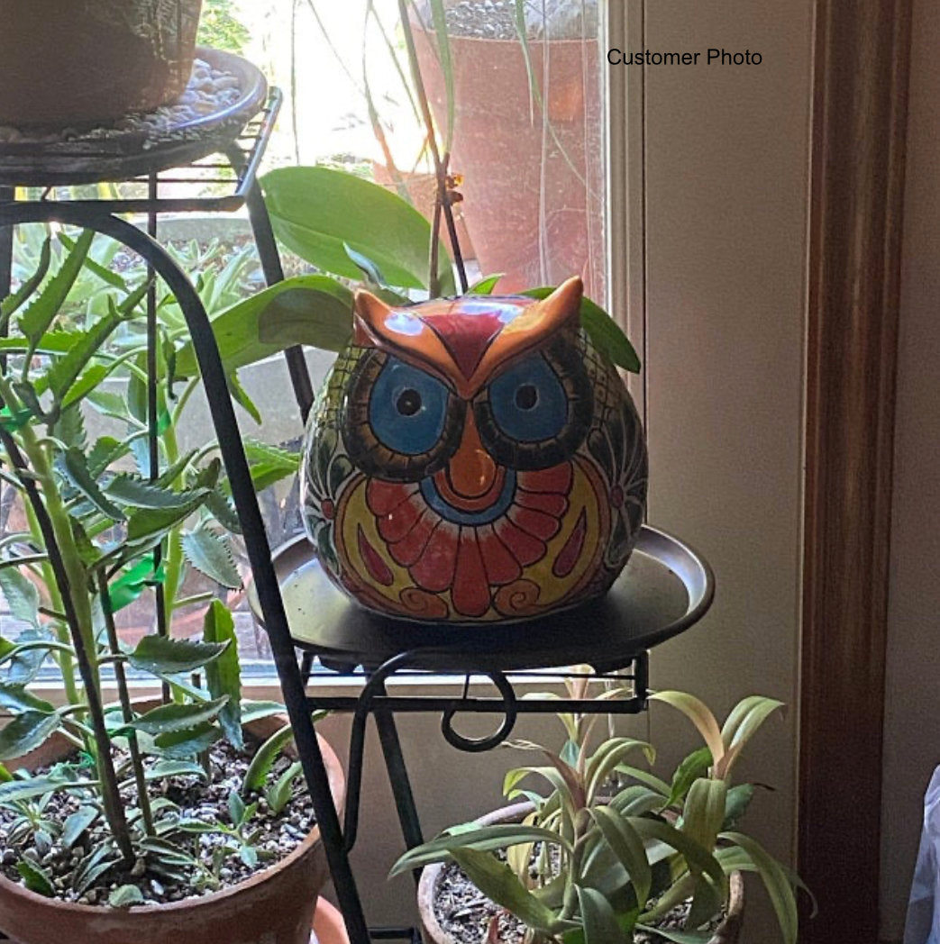Ceramic Owl Mexican Flower Pot, Colorful Owl Gifts, Talvera Pottery, Indoor or Outdoor Owl Decorations, Talavera Mexico, Large Owl Pot