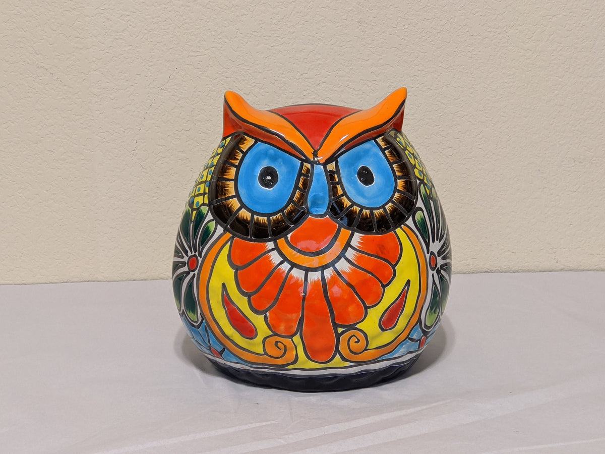 Ceramic Owl Mexican Flower Pot, Colorful Owl Gifts, Talvera Pottery, Indoor or Outdoor Owl Decorations, Talavera Mexico, Large Owl Pot