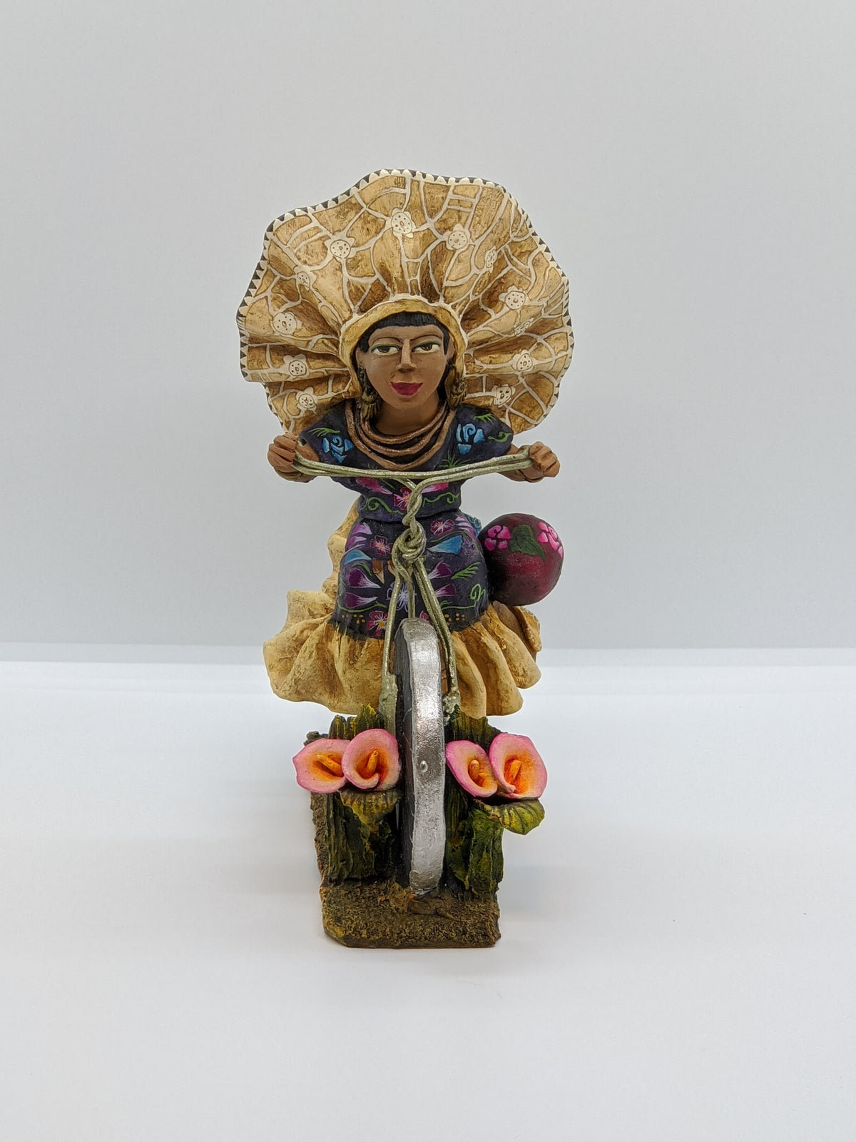 Oaxacan Woman on Bicycle, Clay Woman Figurine, Women Statue, Mexican Folk Art, Oaxacan Art, Handmade Original Collectible