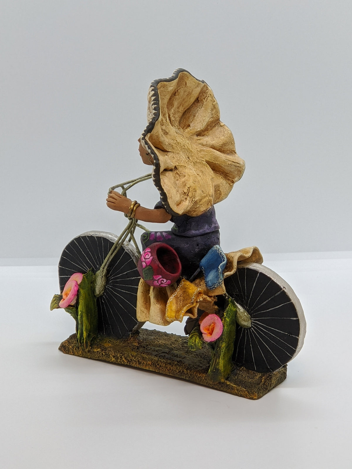 Oaxacan Woman on Bicycle, Clay Woman Figurine, Women Statue, Mexican Folk Art, Oaxacan Art, Handmade Original Collectible