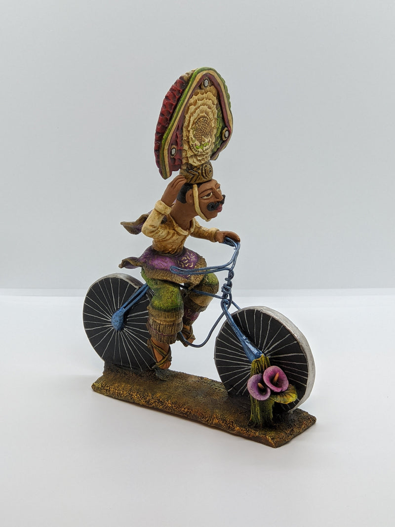 Mexican Bicyclist, Clay Man Figurine and Statue, Mexican Folk Art, Oaxacan Art, Handmade Original Collectible