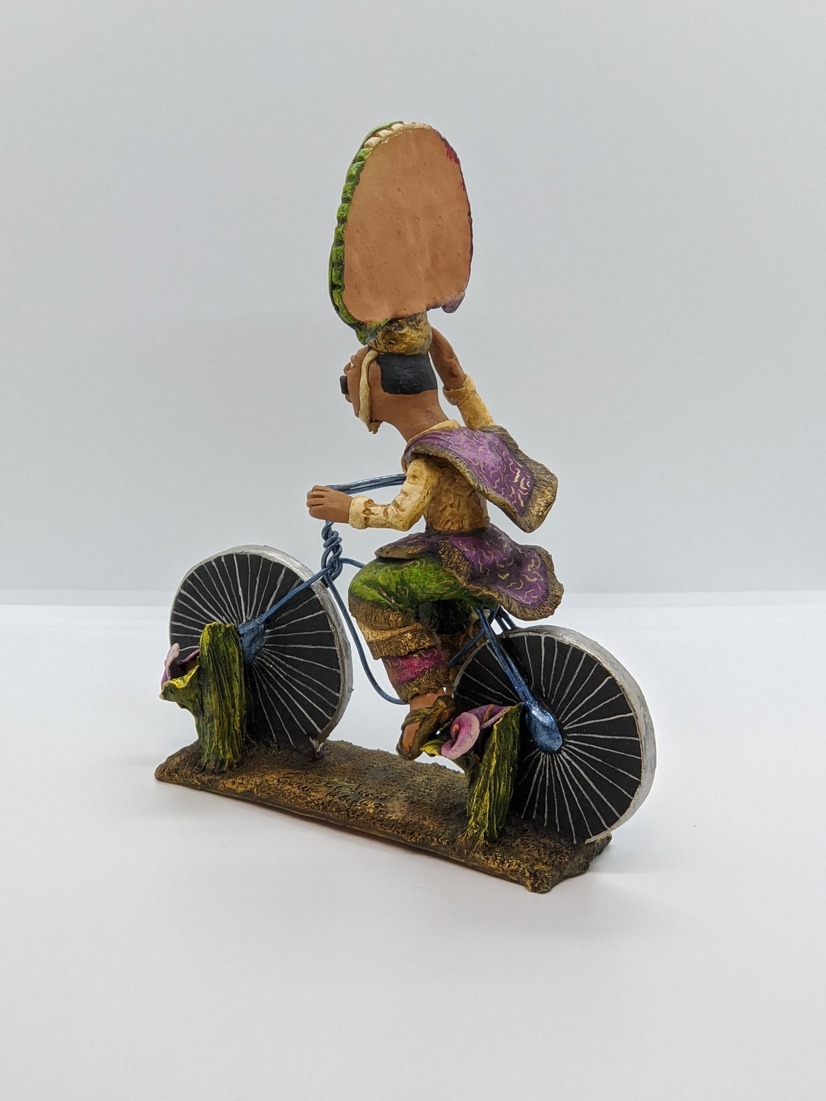 Mexican Bicyclist, Clay Man Figurine and Statue, Mexican Folk Art, Oaxacan Art, Handmade Original Collectible