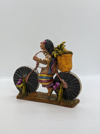 Oaxacan Pineapple Vendor on Bicycle, Clay Woman Figurine, Women Statue, Mexican Folk Art, Oaxacan Art, Handmade Original Collectible