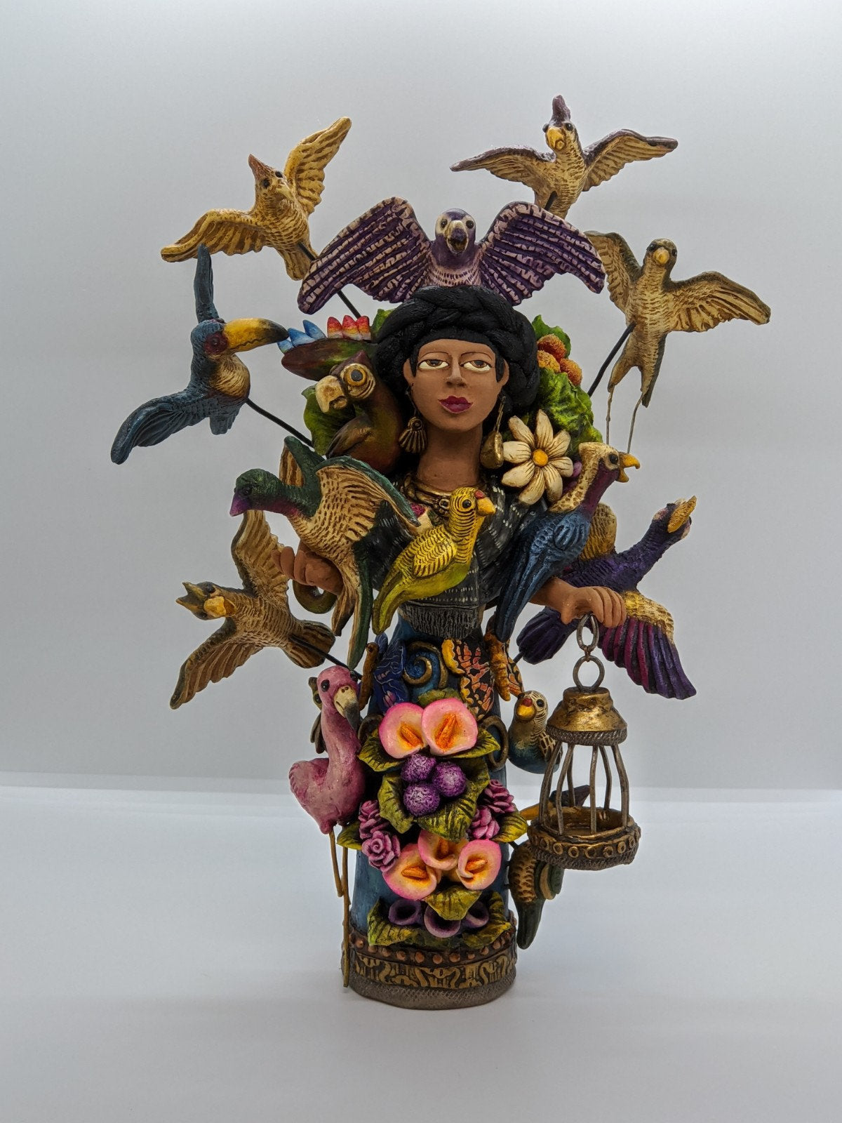 Oaxacan Woman with 15 Birds, Clay Woman Figurine, Women Statue, Mexican Folk Art, Oaxacan Art, Handmade Original Collectible