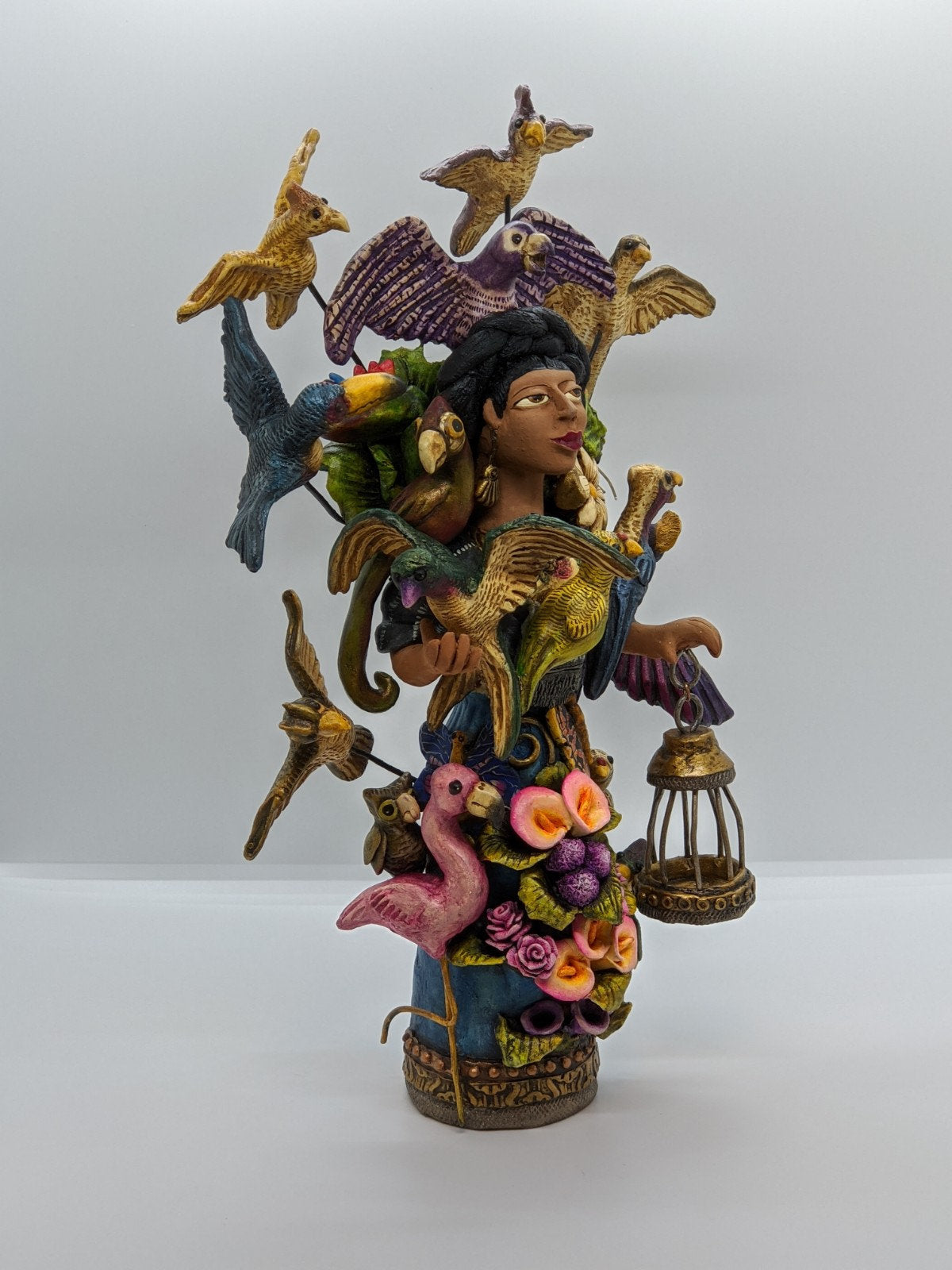 Oaxacan Woman with 15 Birds, Clay Woman Figurine, Women Statue, Mexican Folk Art, Oaxacan Art, Handmade Original Collectible