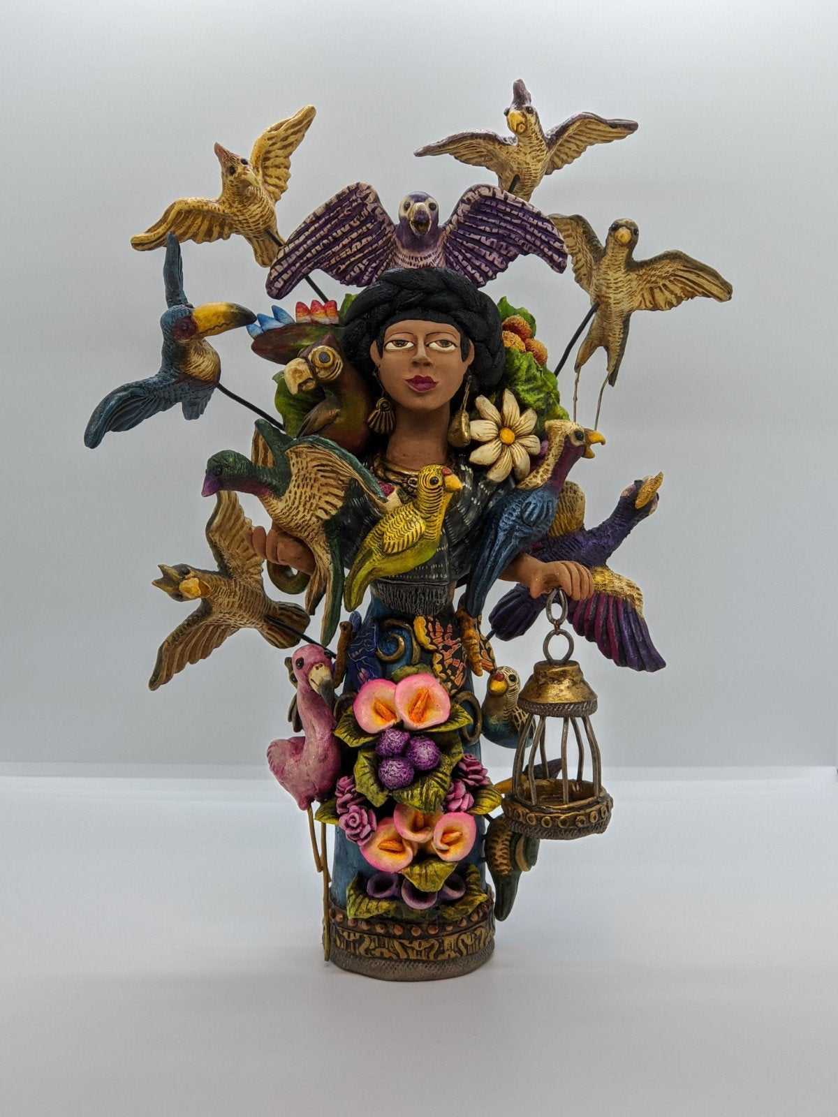 Oaxacan Woman with 15 Birds, Clay Woman Figurine, Women Statue, Mexican Folk Art, Oaxacan Art, Handmade Original Collectible