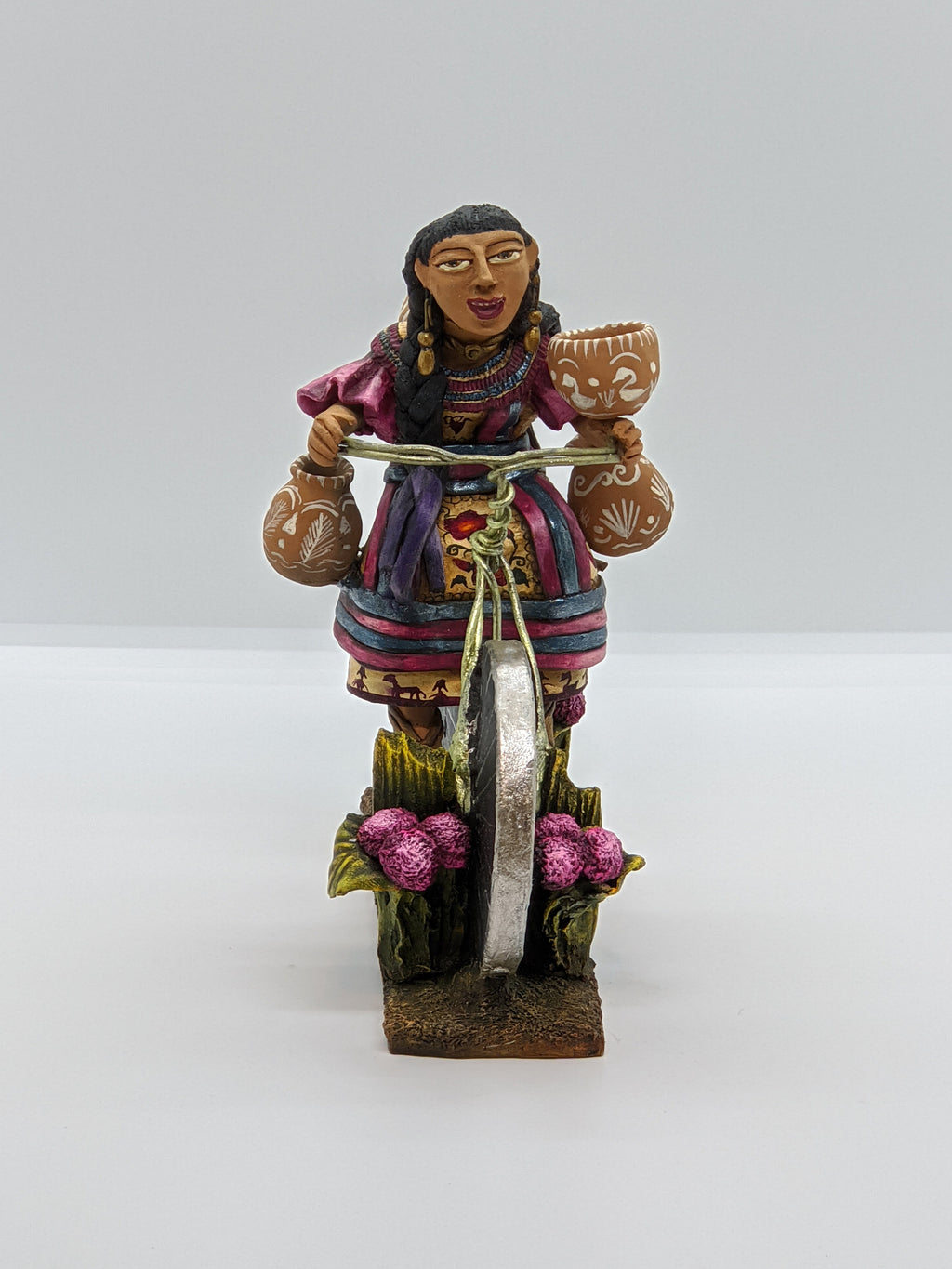 Oaxacan Woman On Bicycle, Vendor, Woman Figurine/statue, Ceramic Figurine, Mexican Folk Art, Oaxacan Art, Handmade Original Collectible