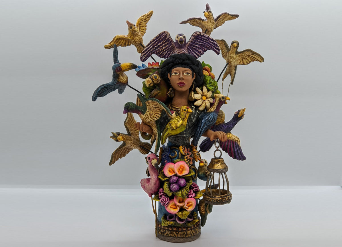 Oaxacan Woman with 15 Birds, Clay Woman Figurine, Women Statue, Mexican Folk Art, Oaxacan Art, Handmade Original Collectible