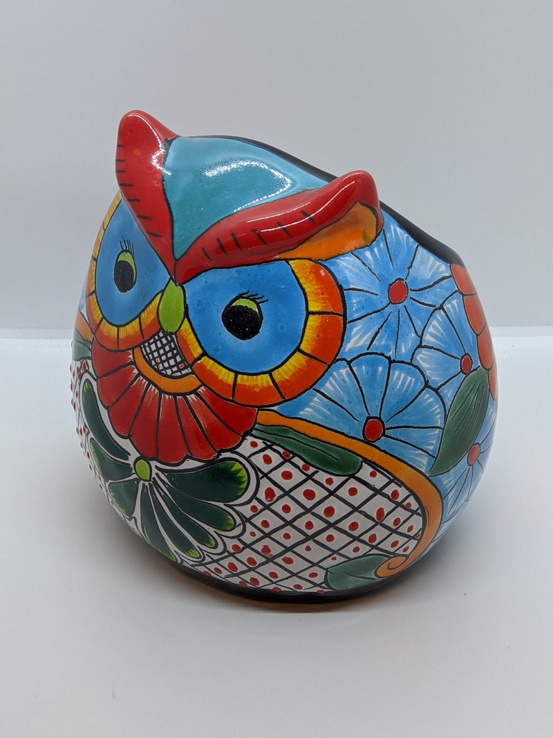 Owl Flower Pot, Ceramic Planter, Handmade Talavera Pottery, Garden Decor, Outdoor Decorations, Indoor Home Decor, Cute Owl Gifts