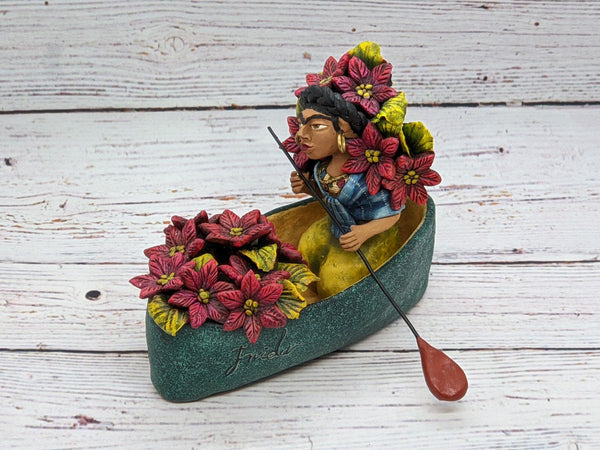 Frida Mexican Folk Art, Home Decor, Woman Figurine Statue, Clay Pottery Original from Oaxaca, Mexico by Jose Juan Aguilar