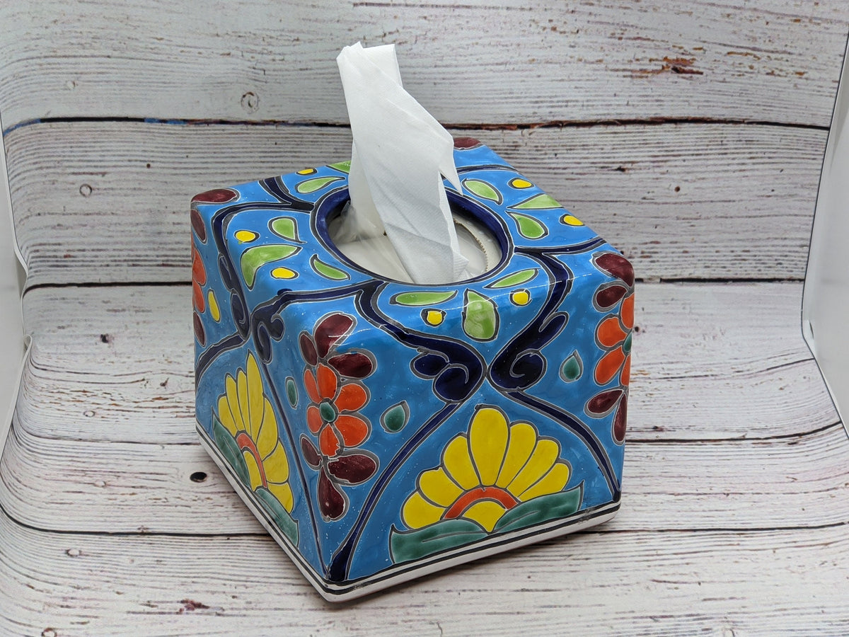 Tissue Box Cover Square, Tissue Box Holder, Kleenex Holder, Ceramic Tissue Box Cover, Talavera Pottery, Mexico