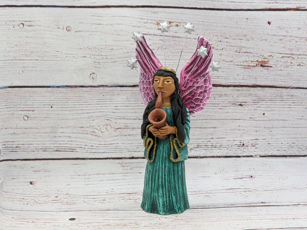 Christmas Decorations, Angel with Saxophone, Christmas Angel Home Decor, Handmade Angel Art from Oaxaca Mexico, Original Sculpture