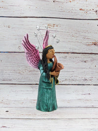 Christmas Decorations, Angel with Saxophone, Christmas Angel Home Decor, Handmade Angel Art from Oaxaca Mexico, Original Sculpture
