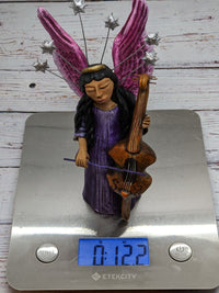 Christmas Decorations, Angel with Cello, Christmas Angel Home Decor, Handmade Angel Art from Oaxaca Mexico, Original Sculpture