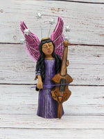 Christmas Decorations, Angel with Cello, Christmas Angel Home Decor, Handmade Angel Art from Oaxaca Mexico, Original Sculpture