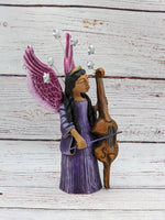 Christmas Decorations, Angel with Cello, Christmas Angel Home Decor, Handmade Angel Art from Oaxaca Mexico, Original Sculpture