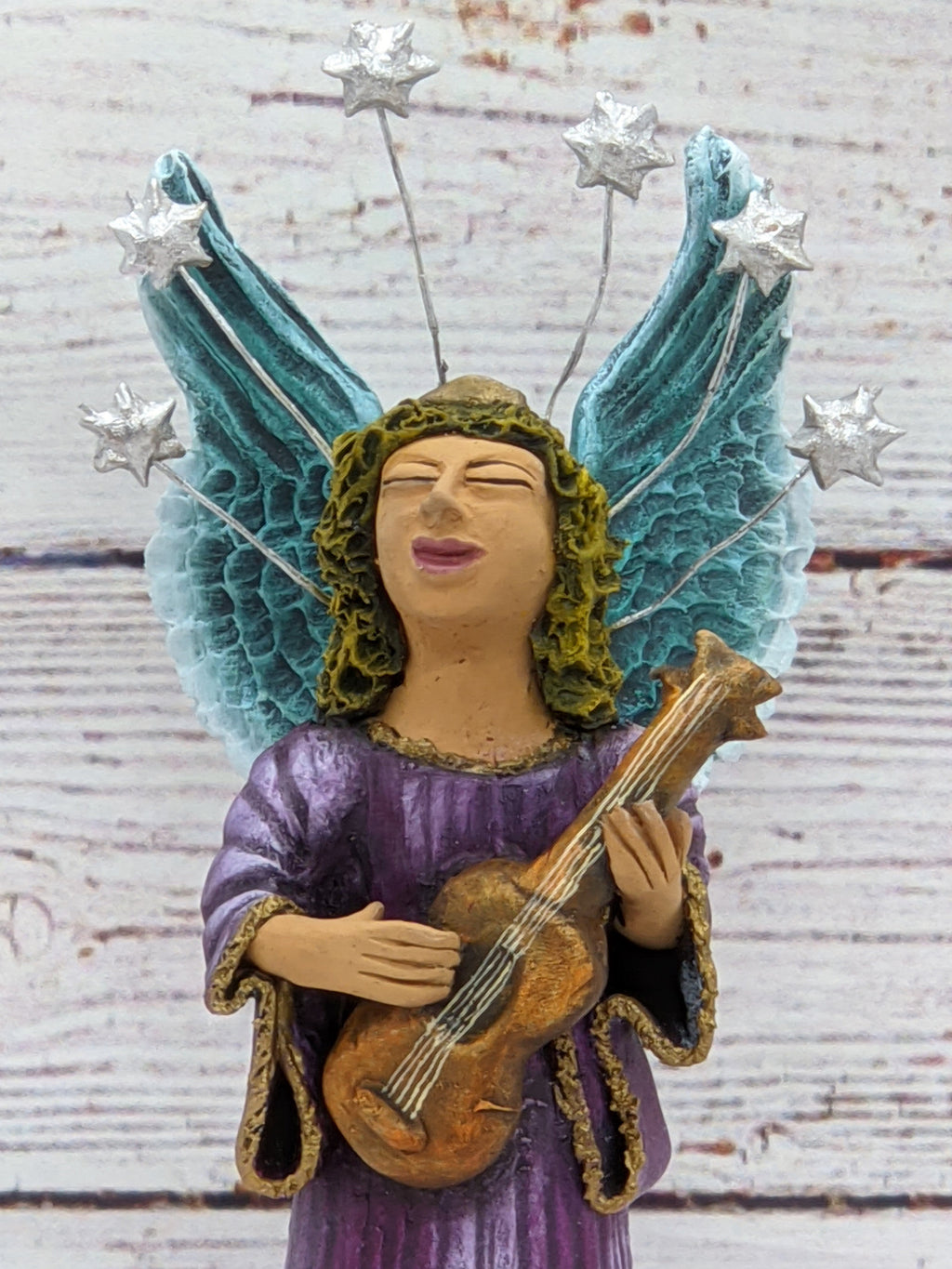 Christmas Decorations, Angel with Guitar, Christmas Angel Home Decor, Handmade Angel Art from Oaxaca Mexico, Original Sculpture